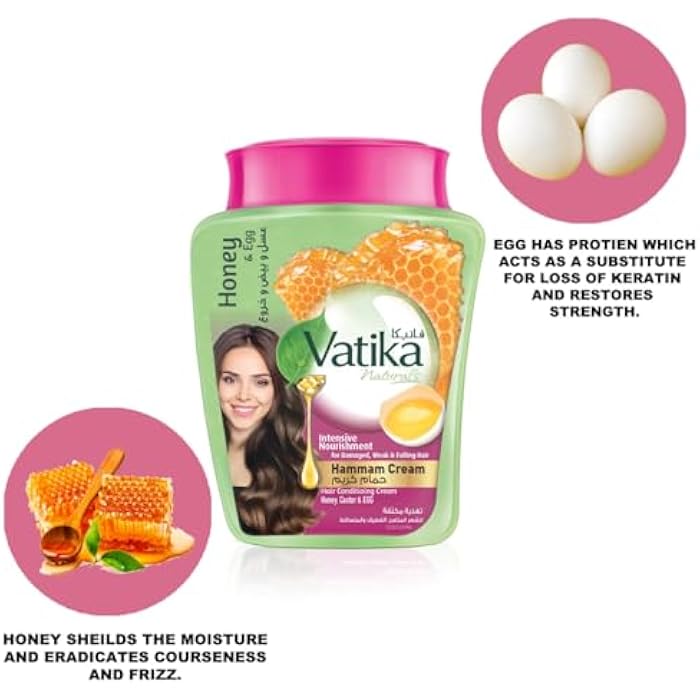 Vatika Naturals Intensive Nourishment Hammam Cream (450g) | Natural Extracts of Egg, Honey, Castor and Marrow | For Damaged and Split Hair | Promotes Strong Hair From The Roots - Image 4